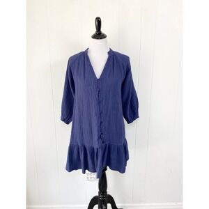 Stark X Womens Size Small Blue Double Gauze Cotton Ruffle Hem Mini Dress Coastal